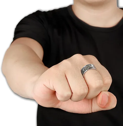 Vista 7 de SANGHAI Feng Shui Pixiu Anillo Feng Shui Pixiu Mani Mantra Protección de Riqueza Anillo Amuleto Riqueza Abierto Abierto Anillo Budista Joyería