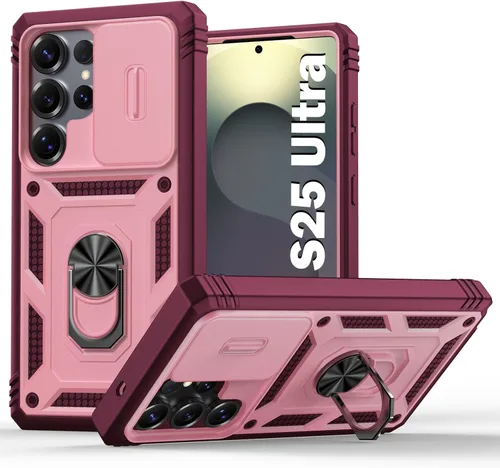 Vista 242 de PASNEW Funda militar para iPhone 13 Pro Max, cubierta de cámara deslizante y soporte de anillo de metal de 360°, carcasa rígida multicapa resistente
