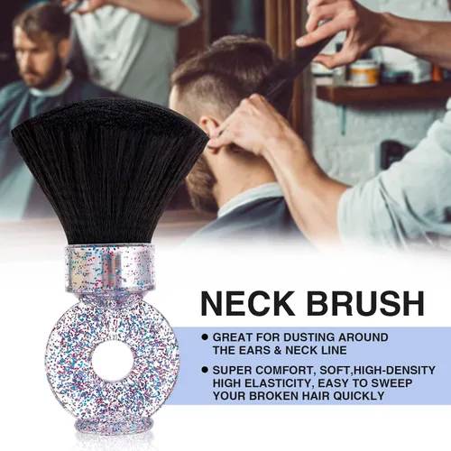 Vista 2 de Cepillo de cuello para limpieza de corte de cabello de peluquería, herramienta de salón de belleza con mango de anillo, cepillo suave para eliminar