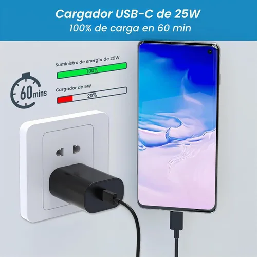 Vista 2 de Cargador súper rápido de 25 W, cargador de pared tipo C con cable de 6.7 pies de largo compatible con Samsung Galaxy S23 Ultra/S23/S23+/S22/S22