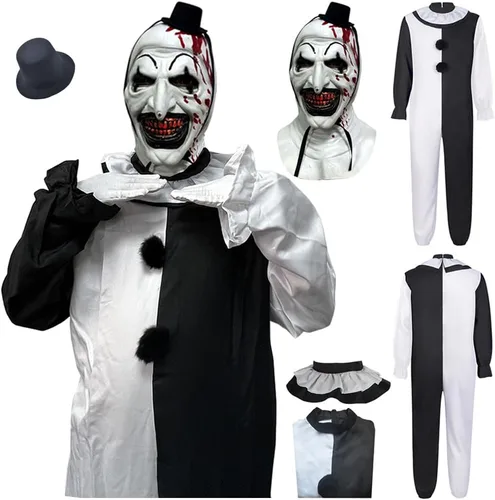Vista 7 de Mono de anime para cosplay, traje de anime, traje de anime blanco y negro, traje de Halloween con máscara Ropa