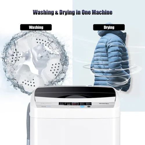 Vista 5 de RELAX4LIFE Lavadora completamente automática, lavadora compacta de 12 libras de capacidad con 10 programas, 8 niveles de agua, pantalla LED y bomba