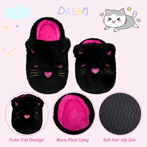 Vista 2 de Pantuflas esponjosas para niñas pequeñas, bonitas, de unicornio, gato, para interiores, hogar, zapatos de casa, zapatos de felpa mullida