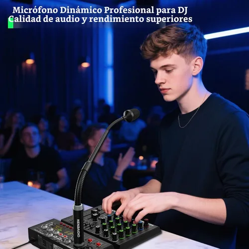 Vista 2 de Micrófono DJ de 17 pulgadas flexible de cuello de cisne, micrófono profesional XLR con cable dinámico Bob Barker para videoconferencia, podio