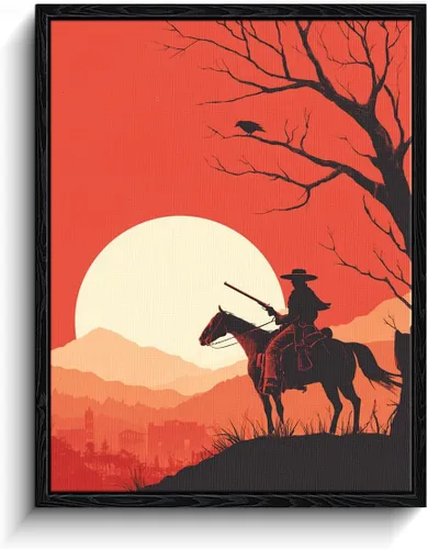 Vista 29 de WOXZQ Arte de pared de duelo de caballeros de fantasía épica en campo de flores rojas inspirado en Elden Ring para decoración de habitación
