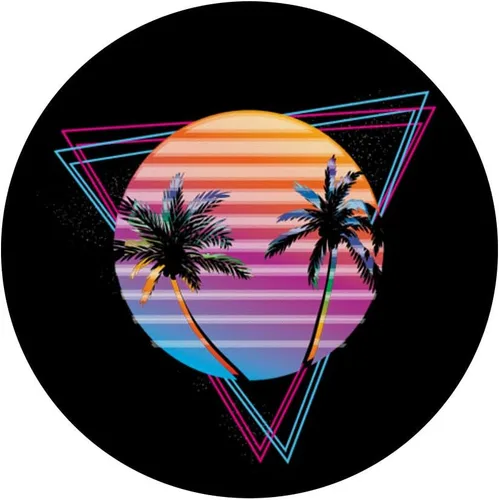 Vista 3 de Palm Sunset 80's Vibe retrowave synthwave estética PopSockets agarre y soporte para teléfonos y tabletas, Negro