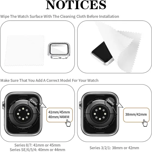 Vista 7 de JOYOZY Correa Compatible con Apple Watch de 38mm, 40mm, 41mm, 42mm, 44mm, 45mm, 46mm, Correa Bling con Estuche de Glitter y Protector de Pantalla