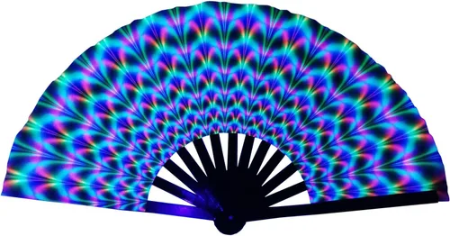 Vista 12 de Abanico plegable grande para rave, ventilador chino de Kung Fu Tai Chi para hombres y mujeres, festivales de boda, decoración de fiesta de Negro