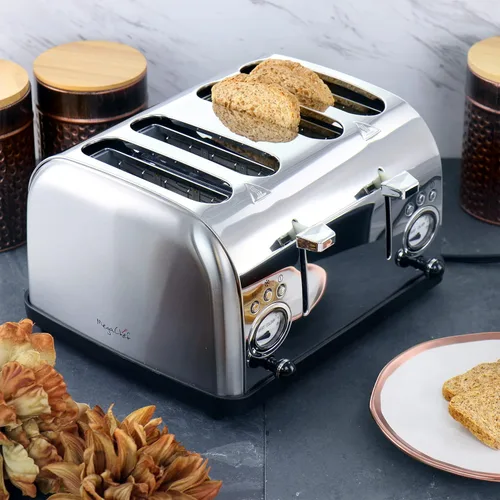 Vista 7 de MegaChef Tostadora de ranura ancha de 4 rebanadas con tostado variable en plata