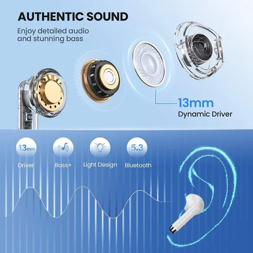 Vista 4 de Auriculares inalámbricos para Xiaomi Poco M3 Bluetooth 5.3 con pantalla LED, estuche de carga impermeable IPX7 manos libres con micrófono, sonido