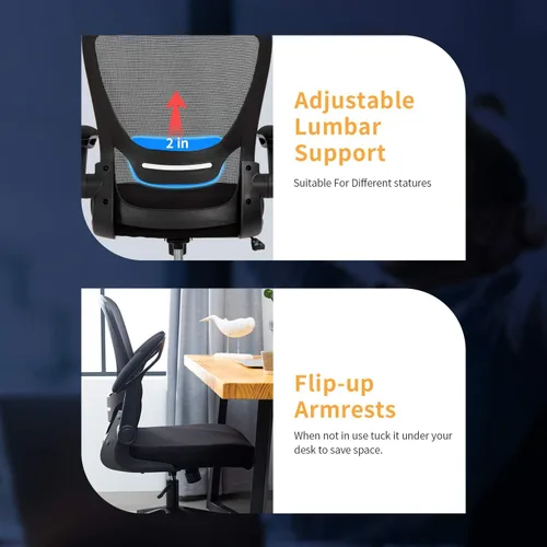 Vista 5 de Silla de oficina en casa, silla de escritorio ergonómica, silla de computadora de malla, sillas cómodas con respaldo medio con soporte lumbar