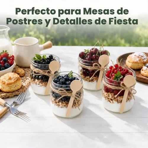 Vista 4 de LotFancy Mini Cucharas de Madera, Paquete de 100, 4 Pulgadas de Largo, Cucharas Desechables de Degustación y Muestreo, Cucharas Degustadoras