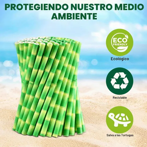 Vista 8 de 14,6 cm x 0,79 cm Pajitas de papel desechables de bambú verde para bebidas cortas, cócteles mezclados, margaritas, licuados y batidos - Sin embalar