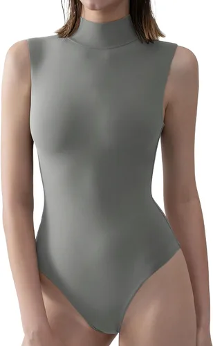Vista 37 de PUMIEY Body sin mangas con cuello alto falso para mujer, colección Sharp