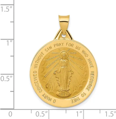 Vista 4 de Diamond2Deal Colgante de medalla milagrosa de oro amarillo pulido y satinado de 14 k para mujer (L- 1.339 in W- 0.984 in), Oro amarillo