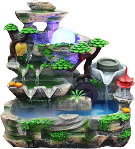 Vista 19 de Fuente de agua de mesa, mini fuente de cascada silenciosa con luces LED coloridas y atomizador, silenciosa rocalla de escritorio para relajación
