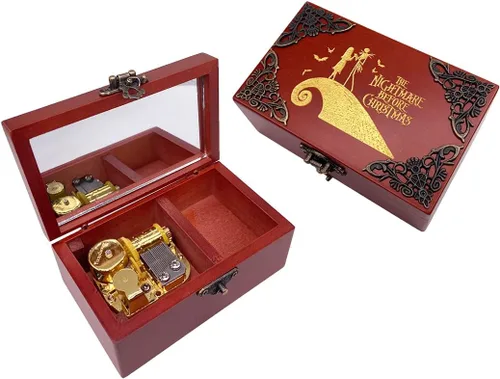 Vista 9 de Youtang You are My Sunshine - Caja de música de joyería con espejo, caja musical de madera grabada con láser, caja de música a cuerda, regalo