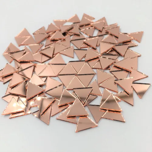 Vista 2 de Mosaico de espejo de forma triangular de 0.591 in, oro rosa, espejo artesanal, 120 piezas