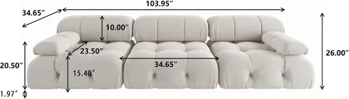 Vista 2 de WJShome Sofá modular modular de 103.95 pulgadas, sofá convertible de terciopelo de 3 plazas minimalista para sala de estar, sofá moderno y grande