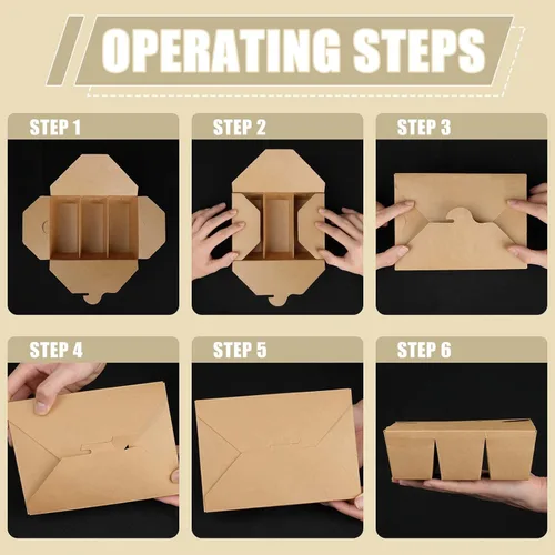 Vista 7 de Paquete de 30 recipientes de comida para llevar, 3 compartimentos de 7.5 x 5.4 x 2.6 pulgadas, cajas de papel de pulpa de bambú para llevar