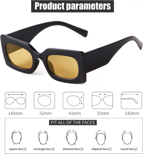 Vista 4 de GIFIORE Gafas de sol rectangulares retro de los años 90 para mujer, gafas gruesas de moda, marco negro y rosa