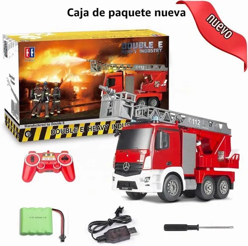 Vista 7 de DOUBLE E - Camión de bomberos a control remoto de 10 canales, escalera extensible de 18 pulgadas con bomba de agua, con luces sonoras que funcionan