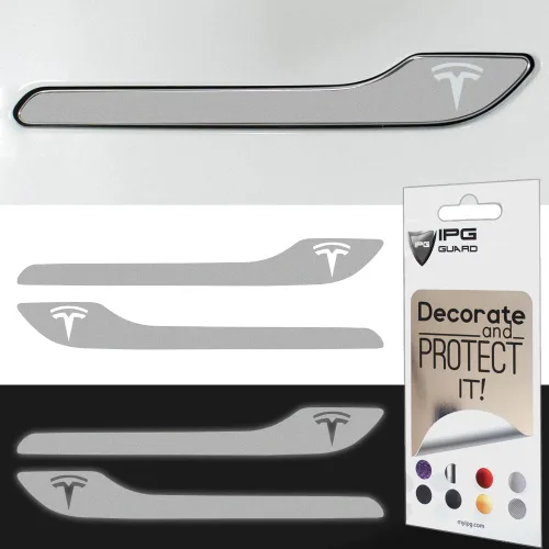 Vista 40 de IPG Kit de 4 calcomanías para manija de puerta de Tesla Model 3/Model Y (juego de 4) con logotipo de Tesla (fibra de carbono negra)