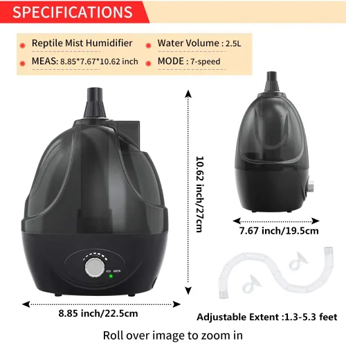 Vista 2 de BETAZOOER Humidificadores de reptiles Mister Fogger con tubo de extensión/manguera, adecuado para reptiles/anfibios/herps/viviario con terrarios