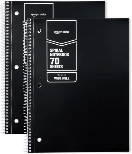 Vista 6 de Amazon Basics Cuaderno de espiral con rayas universitarias, 70 hojas, 7-1/2" x 10-1/2", negro, paquete de 2