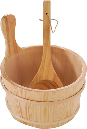 Vista 7 de Kit de cubo y cucharón de madera para sauna, accesorios de sauna con termómetro para cualquier barril o sauna de vapor y spa