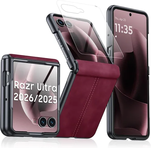 Vista 23 de para Samsung Galaxy Z Flip 7 Funda con protección de bisagras y protector de pantalla incorporado, funda de cuero mate de policarbonato ultradelgada