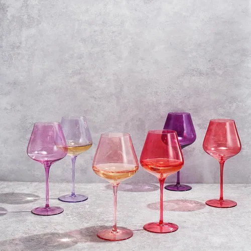 Vista 4 de Colors of Love - Juego de 6 copas de vino de cristal rosa y rojo de San Valentín, estilo italiano, elegante estilo italiano, cristalería de 24