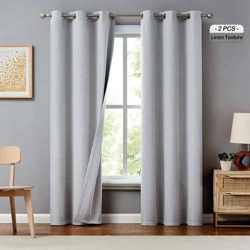 Vista 25 de Melodieux Cortinas 100% opacas para dormitorio, aislamiento térmico, reducción de ruido, cortinas de ventana de lino con ojales para sala de estar