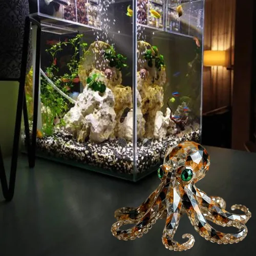 Vista 7 de Figura de pulpo con anillos azules, adornos curativos para el hogar, adorno de pulpo de cristal hecho a mano, adornos decorativos de resina
