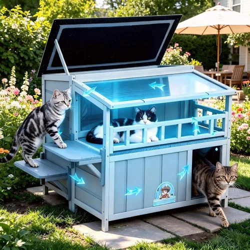 Vista 9 de Almohadilla de calefacción al aire libre para gatos, casa aislada con calefacción, refugio cálido para gatos con cama para mascotas con calefacción