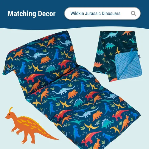 Vista 5 de Wildkin Cama para niños pequeños en una bolsa, juego de ropa de cama de microfibra de 4 piezas con edredón, funda de almohada y sábanas, dinosaurios