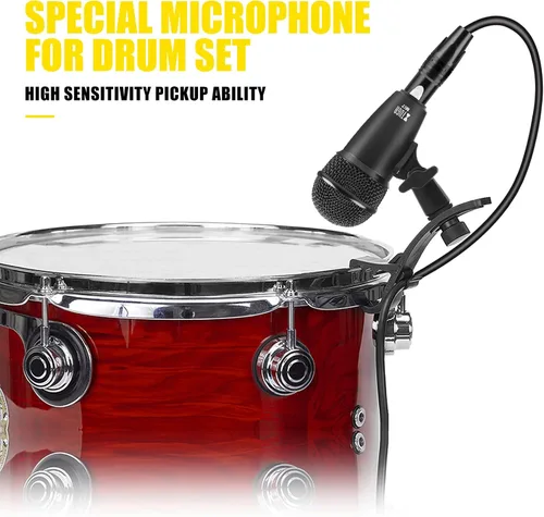 Vista 6 de XTUGA MI7 Kit de micrófono de batería dinámico con cable de 7 piezas, metal entero, juego de micrófonos de bajo para batería vocal, otro instrumento