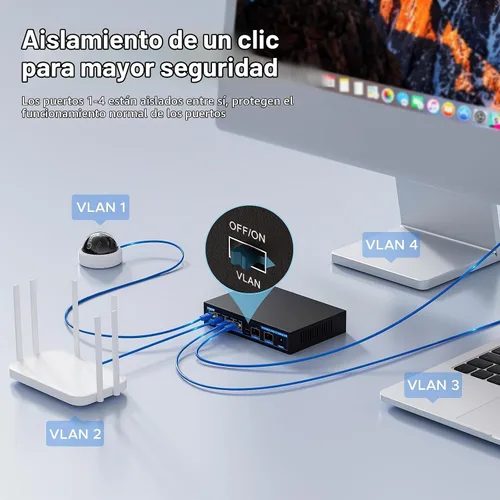 Vista 8 de Interruptor PoE+ de 4 puertos 2.5Gb con 2 puertos SFP+ de 10Gb adicionales, TEROW Base-T 10G Ethernet, capacidad de conmutación de 60Gbps