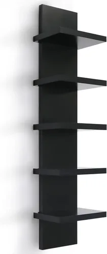 Vista 8 de Estantes de pared de 5 niveles en negro, estante de columna vertical flotante, organizador de almacenamiento para decoración del hogar, diseño