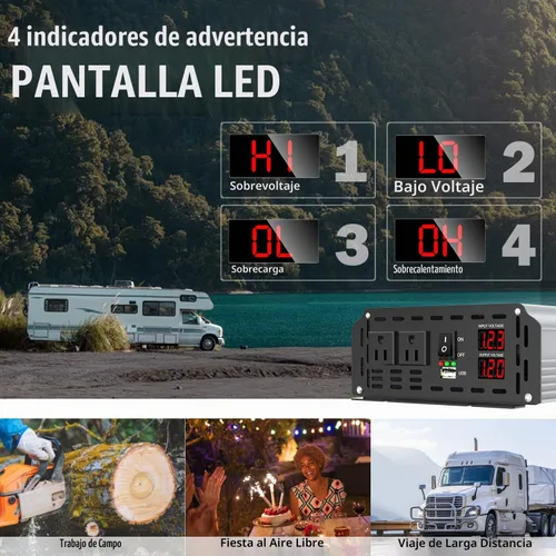 Vista 5 de Inversor de corriente de 3000 vatios, CC 12 V a CA 110 V 120 V, convertidor de onda sinusoidal modificada para automóvil, inversor de energía