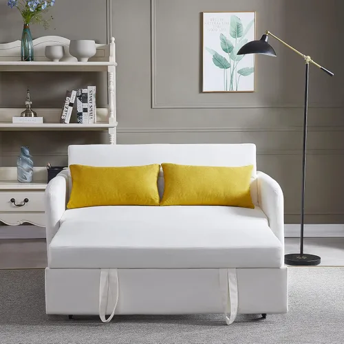 Vista 3 de Sofá cama convertible de terciopelo con respaldo ajustable y enchufe USB, sofá cama extraíble multiposición tamaño individual con 2 almohadas
