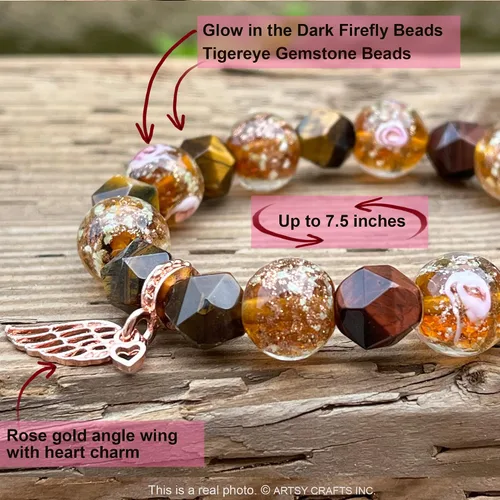 Vista 3 de ARTSY Crafts Glow in the Dark Firefly Beads + Natural Gemstone Bracelets, Handmade in USA