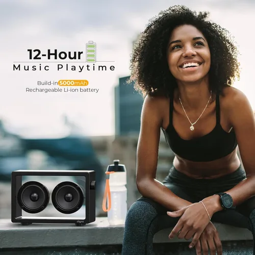 Vista 5 de JAYINE Altavoz Bluetooth portátil de casete, altavoces minimalistas de 16 W, Bluetooth inalámbrico potente, sonido potente HD y amplia Negro