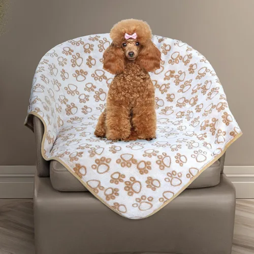 Vista 9 de Stuffed Manta Premium Suave para Perro Pequeña Beige, con Franela Beige Lindo Estampado de Huellas, 24 x 32 pulgadas, Manta para Gatos Suministros