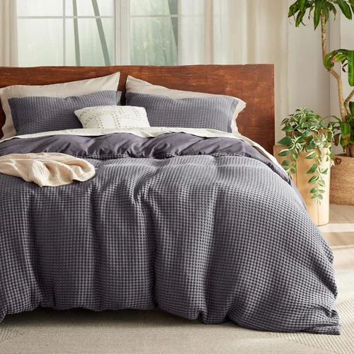 Vista 35 de Bedsure Funda de edredón de 100% algodón tamaño individual, tejido gofre, color blanco coco, GentleSoft y transpirable, juego de cama para regalo, 2