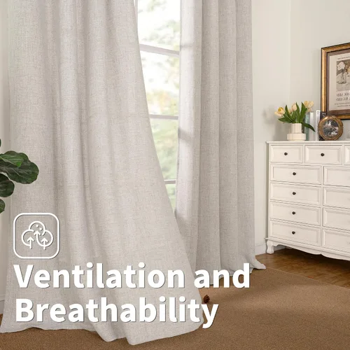 Vista 240 de BGment Cortinas de Lino Beige de 63 Pulgadas de Largo 2 Paneles - Tratamientos para Ventanas con Textura de Arpillera Filtrantes de Luz Cortinas B