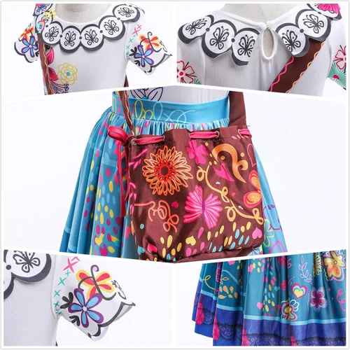 Vista 5 de BanKids Vestido mágico de la familia Mirabel Encanto para niñas, disfraz de Isabella, cumpleaños, Halloween, Navidad, cosplay, 3-10 años