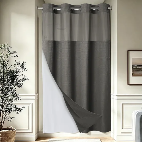 Vista 59 de EUTXL Cortina de ducha beige sin gancho con forro a presión, 230 GSM, cortinas de ducha para baño, 71 pulgadas de ancho x 74 pulgadas de alto
