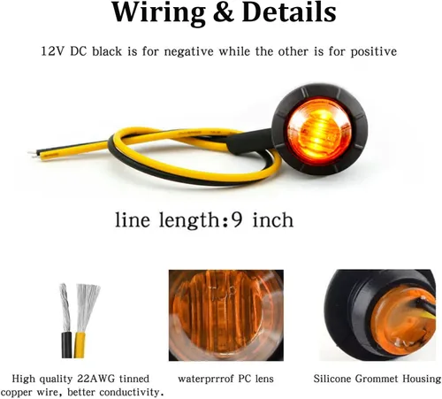 Vista 4 de Luz LED Purishion de 10 x 3/4 pulgadas. Luz redonda para faro delantero y trasero, luz indicadora para camión, coche, remolque, furgoneta, caravana