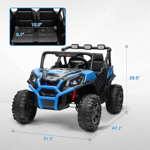 Vista 7 de Qaba 24V 2 Seater Ride on Car Electric Off-Road UTV Truck Ages 3-8 Blue Azul